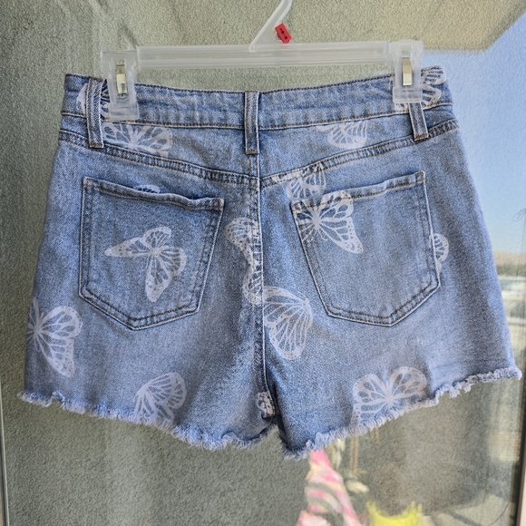 Tinseltown Blue and White Jean Shorts Distressed Cut-Offs - Picture 2 of 6